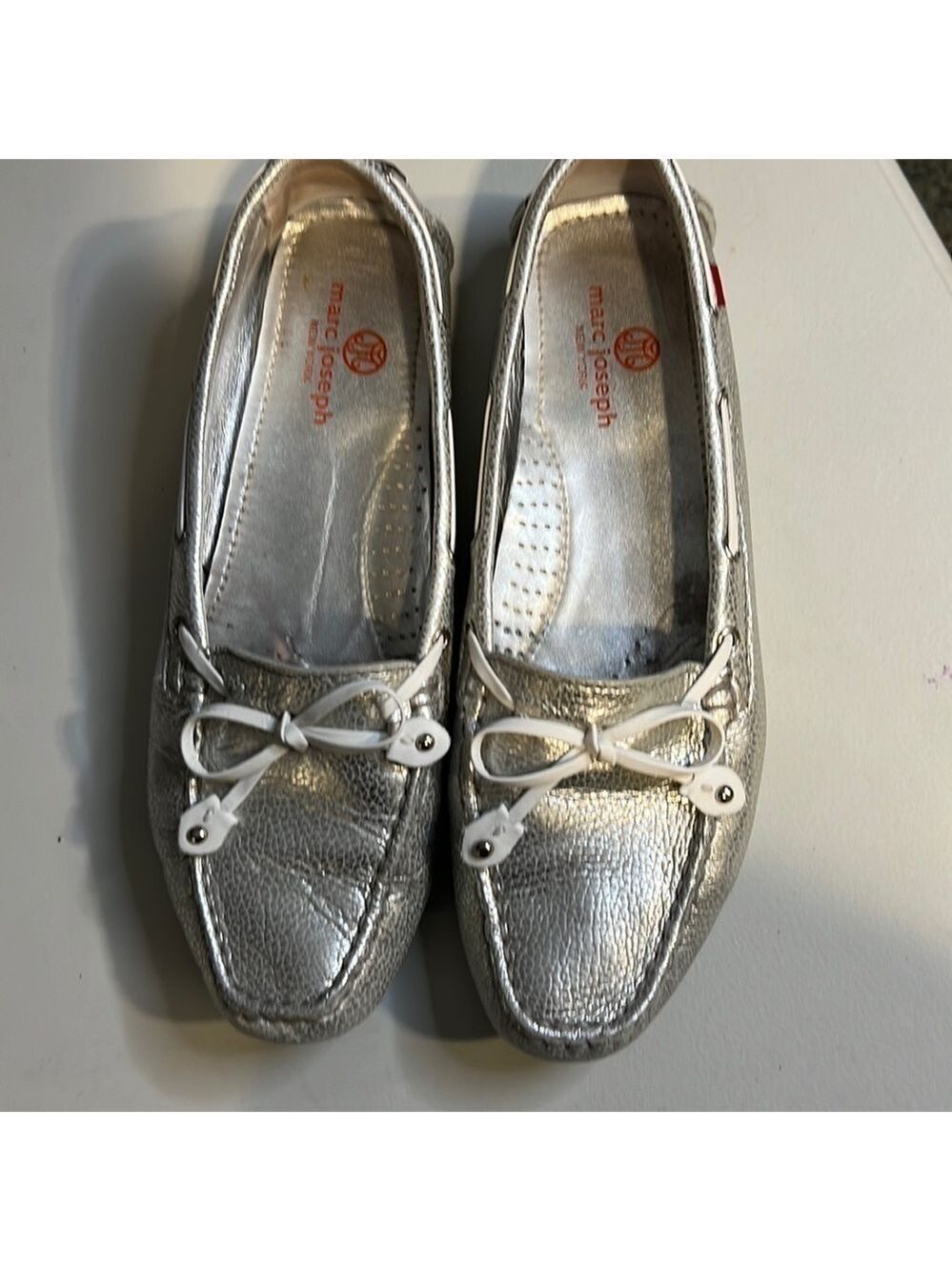 Marc Jacobs Silver Leather Loafers Size 8.5